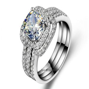 choucong Cushion cut 8mm Stone Diamond 10KT White Gold Filled 3-in-1 Engagement Wedding Ring Set Size 5-11 Gift250Q