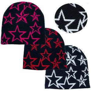 Berets Knitting Beanies Hat Gothic Star Pattern Wool Knitted Y2K Women Men Beanie Winter Warm Hats Hip Hop Casual Skullies Caps