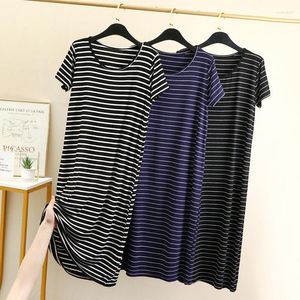 Women's Sleepwear Fashion Stripe Dress Women Summer Short Sleeve O Neck Long Nightgown Female Plus Size Loose Casual Homewear Dresses