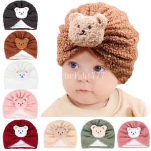 New Autumn Winter Infant Baby Kids Hat Cute Bear Candy Color Cap Children Skull Beanies Boys Girls Velvet Warm Hats 15 Colors