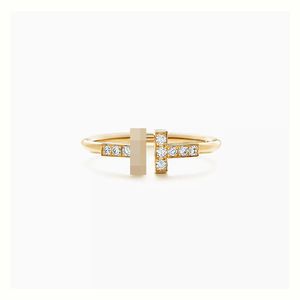 Anéis unissex da marca Trandy S925 prata esterlina clássico T banhado a ouro anel simples de diamante