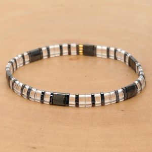 Charme Pulseiras BohoBliss Preto e Branco Miyuki Tila Beads para Homens Design Simples Boho Moda Jóias Verão Handmade Stretchy Bangle