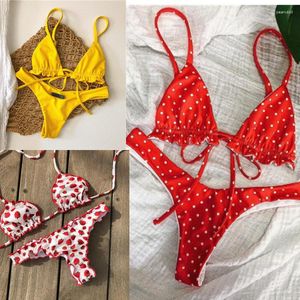 Kvinnors badkläder polka dot bikinis 2023 mujer femme baddräkt strand sträng baddräkt push up maillot de bain sexig brasiliansk bikini