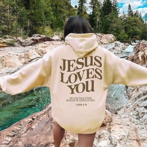 Kvinnors hoodies tröjor Jesus älskar dig överdimensionerade grafiska hoodie kvinnor hiphop vintage hooded pullover toppar för trendiga estetiska topp 231009