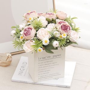 Decorative Flowers Peony Artificial Daisy Silk Bouquet For Home Decoration Vase Wedding Christmas Outdoor Fake Flower Arrangement Floral