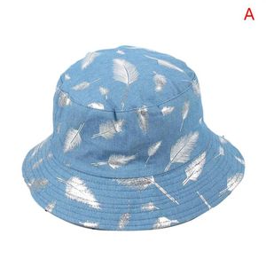Female Tide Wild Double-sided Wear Top Hat Feather Bucket Hats Men's Casual Couple Sun Visor2373