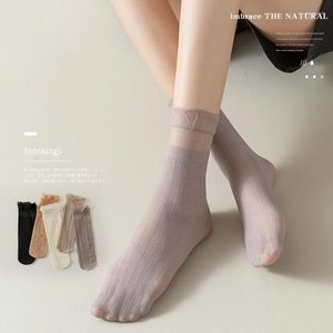 Женские носки, бархатные женские ультратонкие прозрачные кружевные ультратонкие носки с оборками, модные летние эластичные сексуальные ультратонкие носки в японском стиле