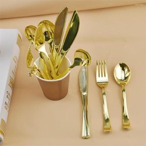 Set di stoviglie Pratico set di posate di lusso Decorazione in oro rosa Stoviglie usa e getta Cucchiaio Coltelli Forchette in plastica