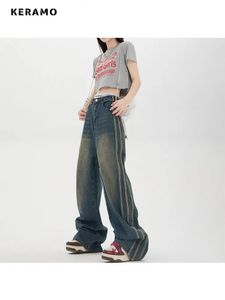 Mulheres jeans estilo coreano vintage cintura alta streetwear calças azuis perna larga baggy y2k feminino denim calças 231009