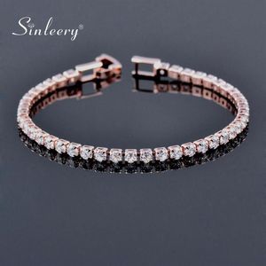 Beaded Strands SINLEERY 16CM Round Cubic Zirconia Tennis Bracelet For Women Rose Gold Color Bridal Wedding Jewelry SL059 SSB198N