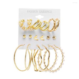 Hoop örhängen kvinnor vintage imitation pärla uppsättning av 9 par geometrisk fjäril form modetillbehör flickor smycken