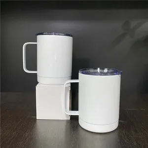 Free shipping Wholesale bulk blank sublimation Double Stainless Steel 10oz travel mugs keep hot and cold drinking with Handle and Sliding Lid for DIY printing