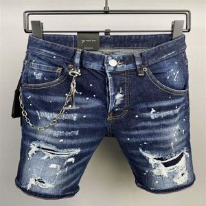Man Chain Patch Short Jeans Rip Painted236l