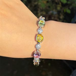 braccialetto tennis con diamanti colorati designer donna catena rotonda quadrata ghiacciata AAA zirconi rame cristallo braccialetti in argento regalo di San Valentino gioielli di lusso da donna