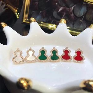 Stud Earrings S925 Sterling Silver Diamond Red Agate Mini Gourd Earings For Women Rose Gold Ear Studs Fashion Fine Jewelry