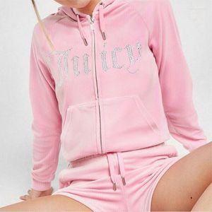 Damen Hoodies Mode Rosa Sweatshirts Reißverschluss Strass Buchstaben Slim Body Hoodie Y2k Sportjacken Lässige Streetwear Tops