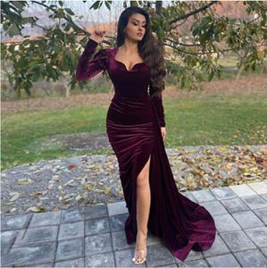 Arabic Evening Dress Sweeteart Long Sleeve Sexy Mermaid Prom Gown Plus Size Velvet Mother of the Bride Party Dress