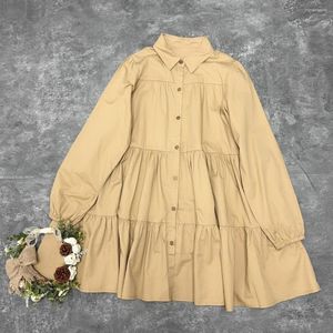 Blusas femininas mulheres algodão manga longa em camadas babados túnica camisa doce elegante senhora do escritório solto casual básico streetwear cáqui vestido