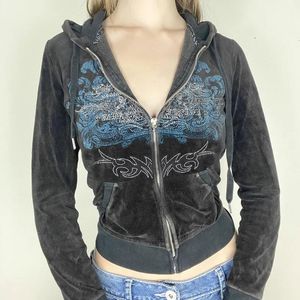 Kvinnors hoodies tröjor y2k estetik vintage smal broderi grafiskt mönster zip upp 2000 -talet retro grunge mall goth jacka höstrock 231009