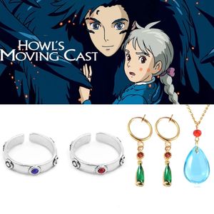 Bröllopsmycken sätter en uppsättning Anime Howl's Moving Castle Cosplay Ring Howl och Sophie Justerbara Red Blue Crystal Rings för kvinnor Män Par smycken 231009