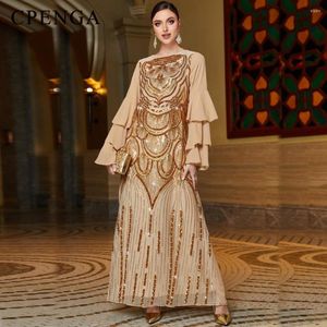 Abiti casual Abito musulmano in oro di lusso per le donne Eid arabo Femme Abaya Partito islamico Jalabiya Abbigliamento Turchia Abito caftano marocchino