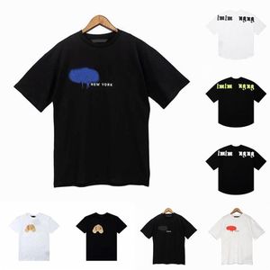 Designer de luxo camiseta verão marca palmas oversize t-shirts dos homens camisetas gráficas das mulheres gravata tingimento urso marrom impresso topos 2023 n228y