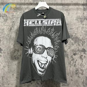 Herren T-Shirts 23SS Charaktergrafiken Druck Hellstar Shirt Männer Frauen 1:1 Übergroßes Kurzarm-Oberteil Vintage Dunkelgraues T-Shirt mit Tags