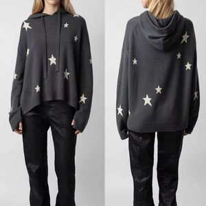 Zadig Voltaire Sweater Tasarımcı Moda Pamuk Sweatshirt Yeni Zadig Top Classic Sıradan Çok Yönlü Örgü% 100 Kaşmir Külkü Kapşonlu Polo Düğmesi Aşağı Örme