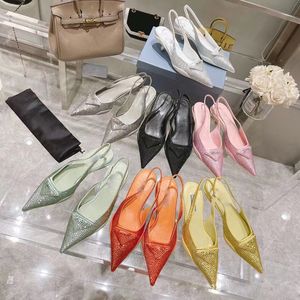 Rhinestone Ornament Pumps women Fashion Summer autumn Luxury Brand Slip On Slingback Heel Sandal Stiletto Heeled Dress Shoe Designer Sexy Heels Party 12 styles