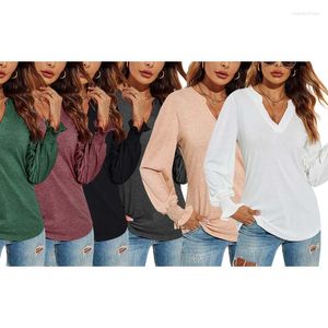 Women's T Shirts Autumn Women Clothes Long Sleeves T-shirt Casual Loose Basic Sleeve Tops Fashion Woman V Neck Clothing S-2XL