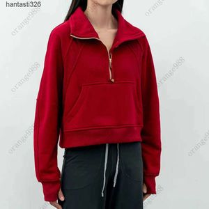 Yoga Outfits LU-99 Women Fitness Hoodies Runing Jacket Ladies Sport Half Zipper Sweatshirt thick Loose Short Style Coat With Fleece 8