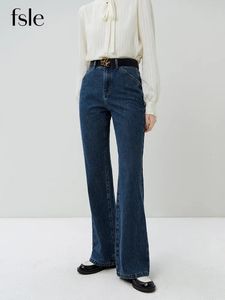 Женские джинсы FSLE High Street Style Bootcut для женщин, осенний вид, узкие высокие брюки, повседневные джинсы в полный рост с талией, женские 231009