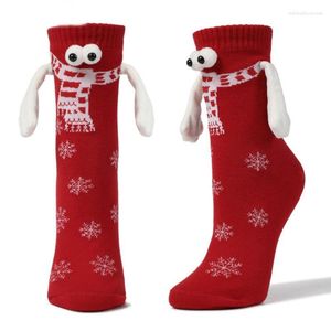 Women Socks Cartoon Christmas Couple Funny Xmas Holding Hands Novelty Stocking Soft Material Gifts For Couples Family Lovers