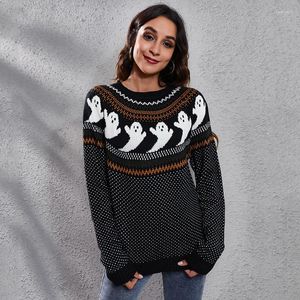 Kadın Sweaters Kadın Cadılar Bayramı Örme Kazak Büyük Boy Külepler Bayanlar Kış Gevşek Tatil Basılı Jumper Sueter Mujer