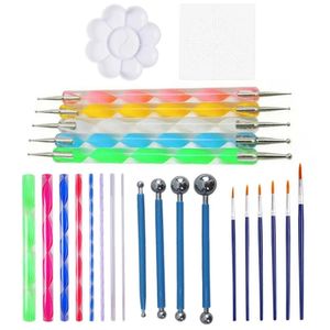 Doting Tools 25 PCS Mandala målning med stavar Ball Stylus penna stencil målarbricka borstar för nagelrockväggskonst 231007