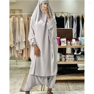 Roupas étnicas Modest Abaya Mulheres Muçulmanas 2 Peça Conjunto Khimar Oração Vestuário Eid Com Capuz Baggy Harem Calças Terno Turquia Vestido Árabe Jilbab