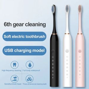 Toothbrush 6 Gear Adult Powerful Ultrasonic Sonic Electric Toothbrush USBWaterproof Rechargeable Whitening Tooth Brush Washable 4 Brushes 231007