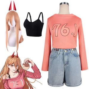 Anime Chainsaw Man Power Cosplay Casual Women Clothes Shorts Power Wig Horn Teeth Roleplay Halloween Carnival Party Clothescosplay