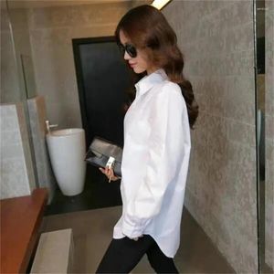 Women's Blouses Oversized Style Shirt Women Mid Length Cotton Loose Student Korean Fashion Bf White Long Sleeve Blouse Top