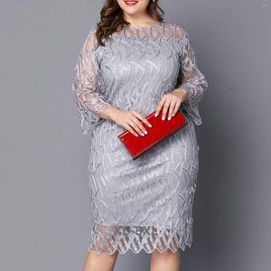 Plus Size Dresses Women's Lace 3/4 Sleeves Evening Gown Party Cocktail Dress Crewneck Hollow Out 3xl 4xl 5xl 6xl