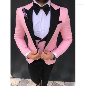 Ternos masculinos bonitos padrinhos mistura de lã noivo smoking homem vestido de casamento jaqueta blazer formatura jantar (jaqueta calças gravata colete) a183