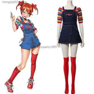 Tema kostym halloween ghost docka cosplay chucky kommer för kvinnor outfit vuxna flickor fancy klänningar karneval skräck spöke docka clown come q231010