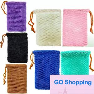 Quality Exfoliating Mesh Bags Saver Pouch For Shower Body Massage Scrubber Natural Organic Ramie Soap Holder Bag Pocket Loofah Bath Spa Bubble Foam With Drawstring