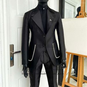 Mäns kostymer Bright Diamond Wedding för män hackad lapel manlig prom blazers hombre smal passform brudgum tuxedos 2 bitar set dräkt homme