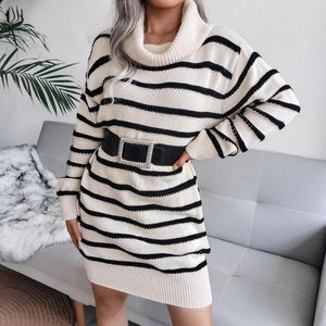 Casual Dresses Korean Style Turtleneck Long Sleeve Loose Knitted Dress Women Autumn Fashion Chunky Knitting Sweater Jumper Party