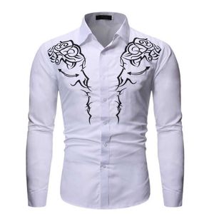 Fashion Western Cowboy Shirt Men Brand Design Embroidery Slim Fit Casual Long Sleeve Mens Dress Shirts Wedding Party Shirt Male T2254K