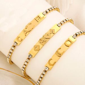 Designer Bracelets Chain Bangle Tag Women Chain Designer Letter Luxury Jewelry 18K Gold Plated Stainless steel Crystal Rhinestone Wholesale Waterproof