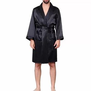 Men Black Lounge Sleepwear Faux Silk Nightwear For Men Comfort Silky Bathrobes Noble Dressing gown Men's Sleep Robes Plus siz282Y