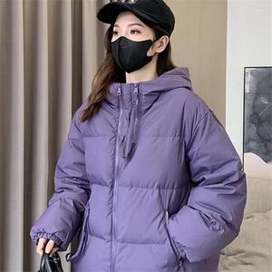 Mulheres Trench Coats Inverno Down Jacket Mulheres Parkas Duplo Zipper Casaco Coreano Casual Solto Com Capuz Cor Sólida Manga Longa Outerwear Feminino