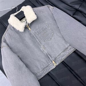 Stickerei-Denim-Mäntel, Designer-Jacken für Damen, Lammwollfutter, warmer Mantel, kurze Jacke, Oberbekleidung